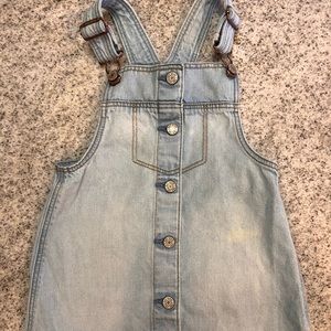 Gap; 4 years; light wash denim overall dress